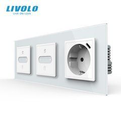 LIVOLO smart touch dimmer 2 sensors (1-1) with USB Type-C socket 18W, white glass, 16A 230V, grounding