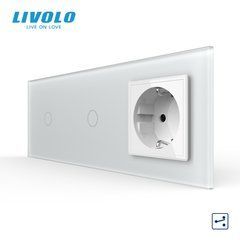 Multi-way touch light switch LIVOLO, 2 gangs (1-1) + socket, 16 A, earthed