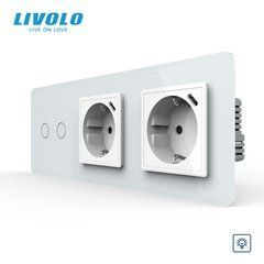 Сенсорний димер LIVOLO, 2 сенсори + 2 розетки з 2 USB-C по 18 Вт, 16 А, із заземленням