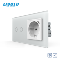 LIVOLO pass-through sensor dimmer for 2 sensors with socket and USB Type-C 18W, frosted white, grounding