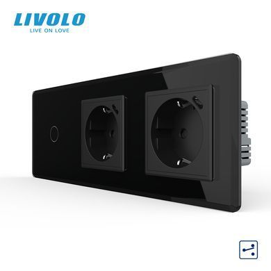 Smart multi-way touch light switch LIVOLO EC, 1 gang + 2 sockets with 2 USB-C ports, 18 W each, 16 A, earthed