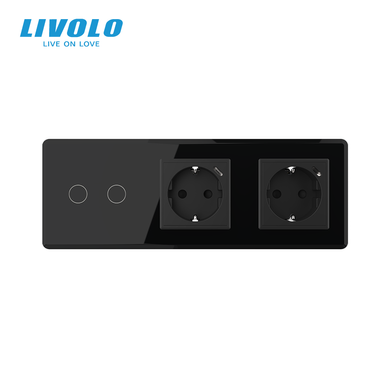 Сенсорный выключатель LIVOLO, 2 сенсора + 2 розетки с 2 USB-C по 18 Вт, 16 А, с заземлением