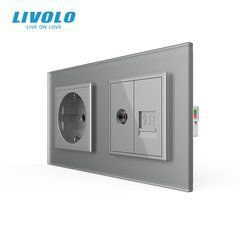 Розетка двомісна комбінована Силова Інтернет ТБ Livolo
