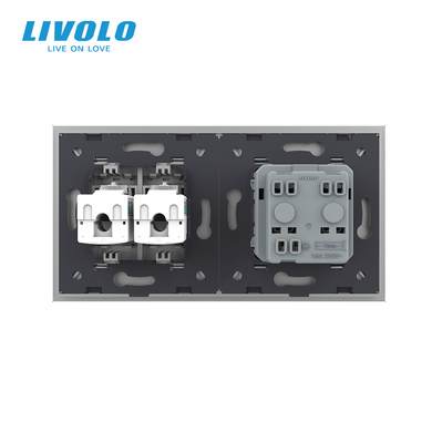 LIVOLO Socket with Dual RJ-45 Internet Ports, Gray, Wall-mounted Designer, Glass Frame