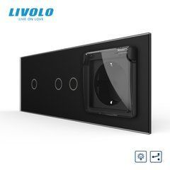 Сенсорний прохідний димер LIVOLO, 3 сенсори (1-2) + розетка з кришкою IP44, 16 А, із заземленням