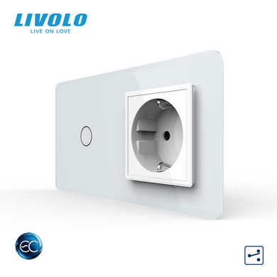 LIVOLO smart touch switch with socket, white 2.5D glass, Wi-Fi
