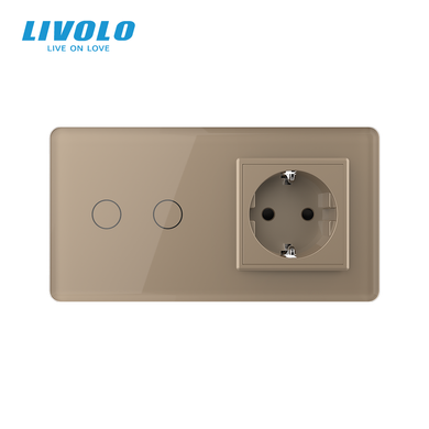 Smart EC touch switch 2 gang 1 socket Livolo