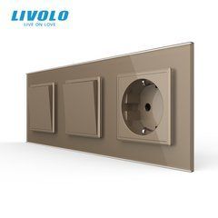 Двухклавишный выключатель (1-1) с розеткой Livolo белый стекло
