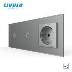 Multi-way touch light switch LIVOLO, 2 gangs (1-1) + socket, 16 A, earthed