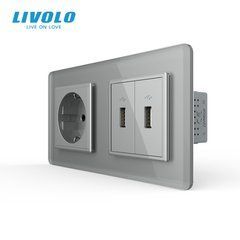 Розетка з заземленням з 2 USB розетками Livolo