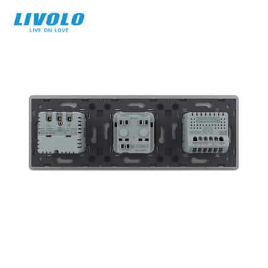 Touch light switch LIVOLO, 2 gangs + 2 sockets with USB-C 18 W, 16 A, earthed
