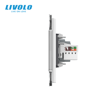 Five-Gang Socket with Dual RJ-45 Internet Ports, LIVOLO White, Wall-mounted Designer, Glass Frame
