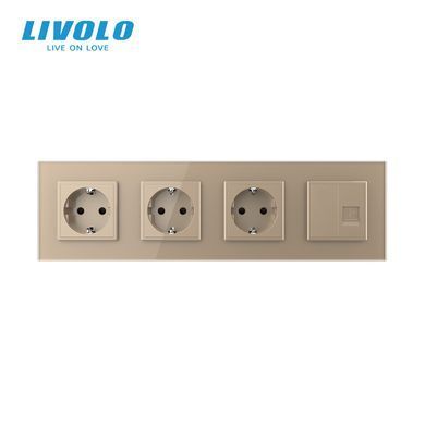 Розетка чотиримісна комбінована Силова Інтернет Livolo