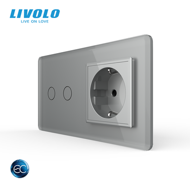 Smart EC touch switch 2 gang 1 socket Livolo