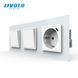Universal switch (regular/pass-through) 2-button (1-1) with USB Type-C socket 18 W, grounding, LIVOLO white glass