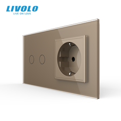 LIVOLO smart touch switch with socket 2 buttons gold glass Wi-Fi