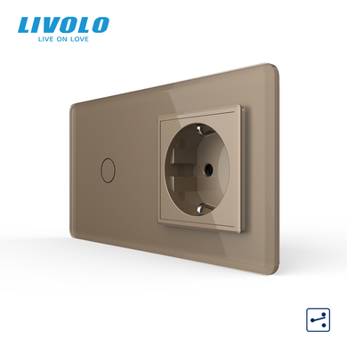 LIVOLO smart touch switch with socket, gold, 2.5D glass, Wi-Fi