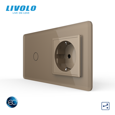 LIVOLO smart touch switch with socket, gold, 2.5D glass, Wi-Fi