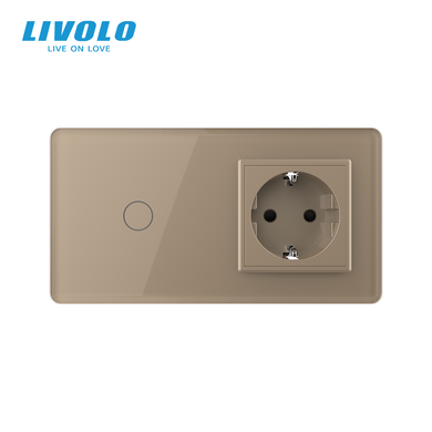 LIVOLO smart touch switch with socket, gold, 2.5D glass, Wi-Fi