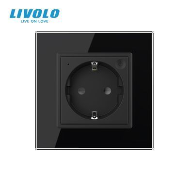 Smart EC wall power socket Livolo black glass (VL-M7FCTC16AZ2-2BP)