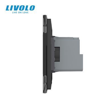 Smart EC wall power socket Livolo black glass (VL-M7FCTC16AZ2-2BP)