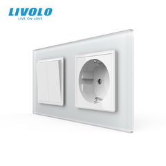Двухклавишный выключатель с розеткой Livolo