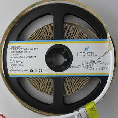 LED strip LED-STIL 4000K, 6 W, 2835, 120 pcs, IP33, 24V, 900LM