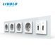 Five-Gang Socket with USB 10W, RJ-45 Internet Port and HDMI, White, Wall-mounted Designer, Glass Frame