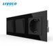 Universal switch (regular/pass-through) 2-button (1-1) with USB Type-C socket 18 W, grounding, LIVOLO black glass