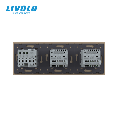 LIVOLO smart touch thermostat for underfloor heating + 2-gang two-way touch switch (1+1), manual, phone and voice control; Apple HomeKit, Matter, Google, Amazon, Siri