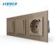Universal switch (regular/pass-through) 2-button (1-1) with USB Type-C socket 18 W, grounding, LIVOLO gold glass