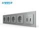 Five-Gang Socket with USB 10W, RJ-45 Internet Port and HDMI, Gray, Wall-mounted Designer, Glass Frame