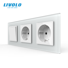 Одноклавишный выключатель с двойной розеткой Livolo