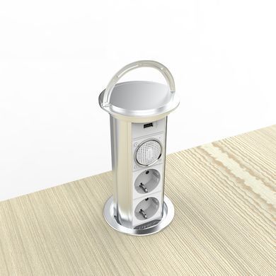 Выдвижная розетка на две розетки, USB, Bluetooth колонка Livolo серый