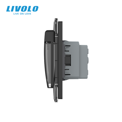 LIVOLO walk-through sensor dimmer 2 sensors with IP44 socket, black 2.5D, 16A 230V, with grounding, blinds