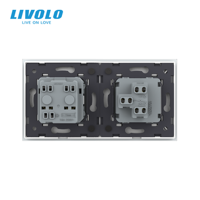 Non-latching switch with LIVOLO socket, white frosted glass, 16A 230V, with grounding, protective shutters