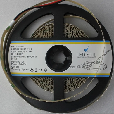 LED лента LED-STIL 4000K, 8,6 Вт/м, 2835, 120 диодов, IP33, 12V, 700 LM, нейтральный свет