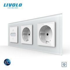 Smart touch dimmer LIVOLO EC, 1 gang + 2 sockets, 16 A, earthed