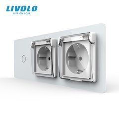 Сенсорный выключатель Розетка двойная влагозащищенная с крышкой Livolo