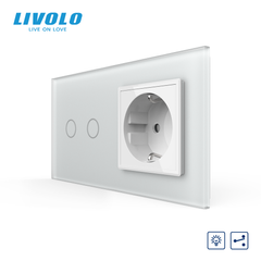 Sensor-controlled dimmer with LIVOLO socket, 2-sensor 16A 230V with grounding, blinds, frosted white, glass