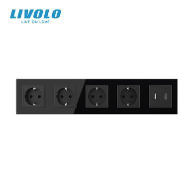 Комбинированная розетка LIVOLO на 5 мест, USB-A 10 Вт, интернет RJ-45 и HDMI, со стеклянной рамкой