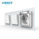 Universal switch (regular/pass-through) 2-button (1-1) with socket with cover IP44, grounding, LIVOLO, white glass