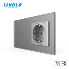 Sensor-controlled dimmer with LIVOLO socket, 2-sensor 16A 230V with grounding, blinds, frosted gray, glass