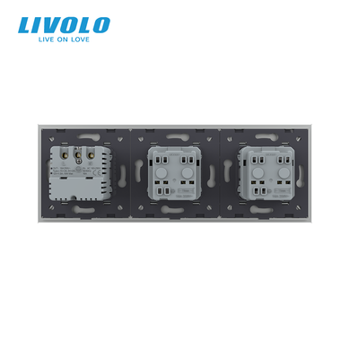 LIVOLO Socket with USB Type-C 18W, Grounded, Safety Shutters, Gray, Glass Frame, 250V 16A