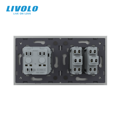 Двухклавишный выключатель с розеткой Livolo