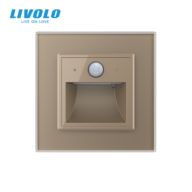 Управляющий светильник для лестницы LIVOLO с датчиком движения и освещенности, регулировкой яркости и цвета света, золотой, стеклянная рамка 2.5D, 220В