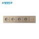 Five-Gang Socket with USB 10W, RJ-45 Internet Port and HDMI, Gold, Wall-mounted Designer, Glass Frame