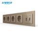 Five-Gang Socket with USB 10W, RJ-45 Internet Port and HDMI, Gold, Wall-mounted Designer, Glass Frame