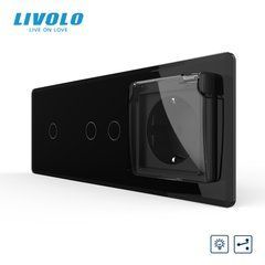 Сенсорный проходной диммер LIVOLO, 3 сенсора (1-2) + розетка с крышкой IP44, 16 А, с заземлением