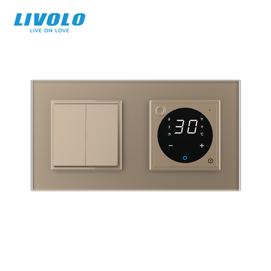 Mechanical switch 2 gang Touch screen Thermostat with external temperature sensor for warm floors Livolo